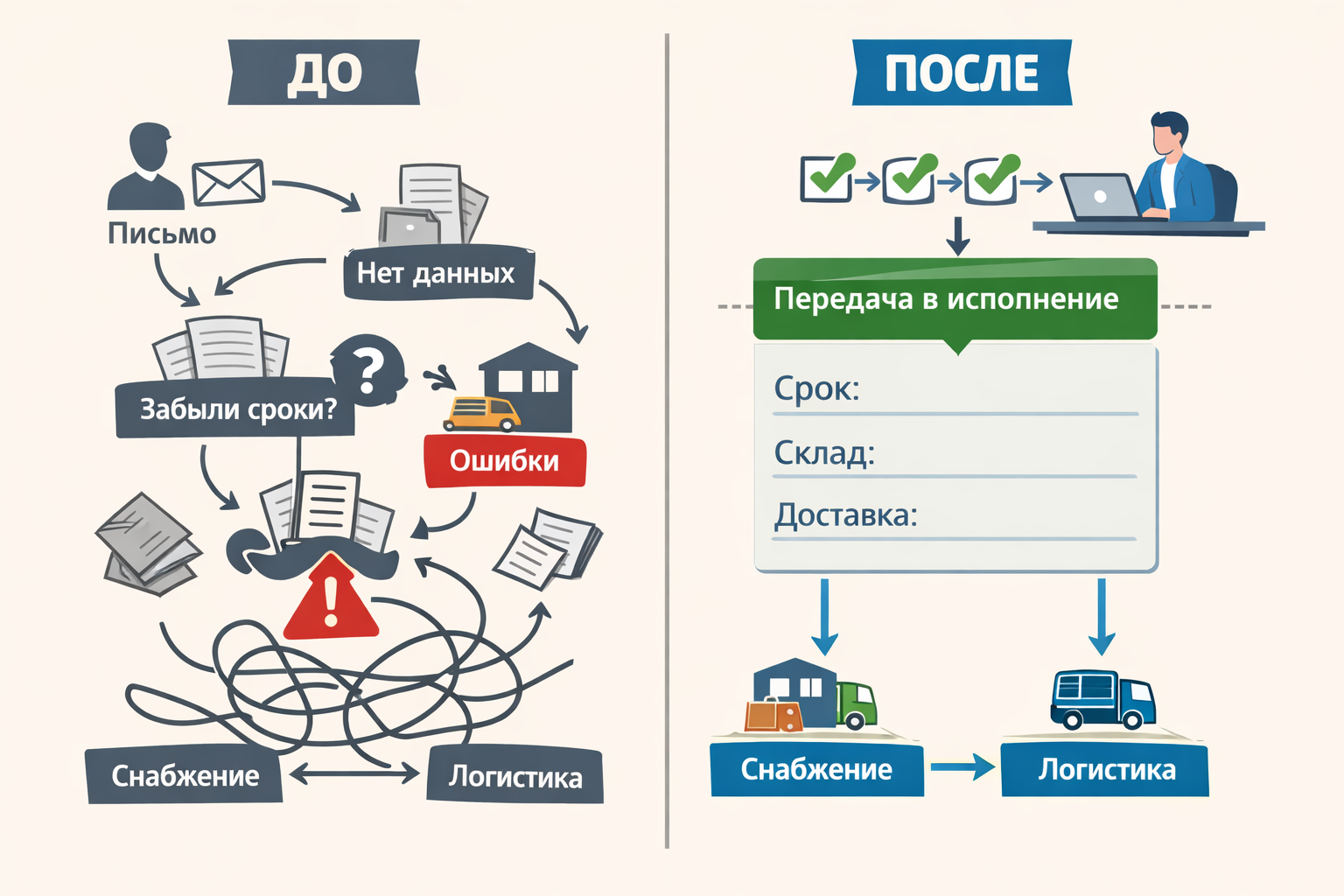 Ошибка 5. Нет этапа передачи между отделами