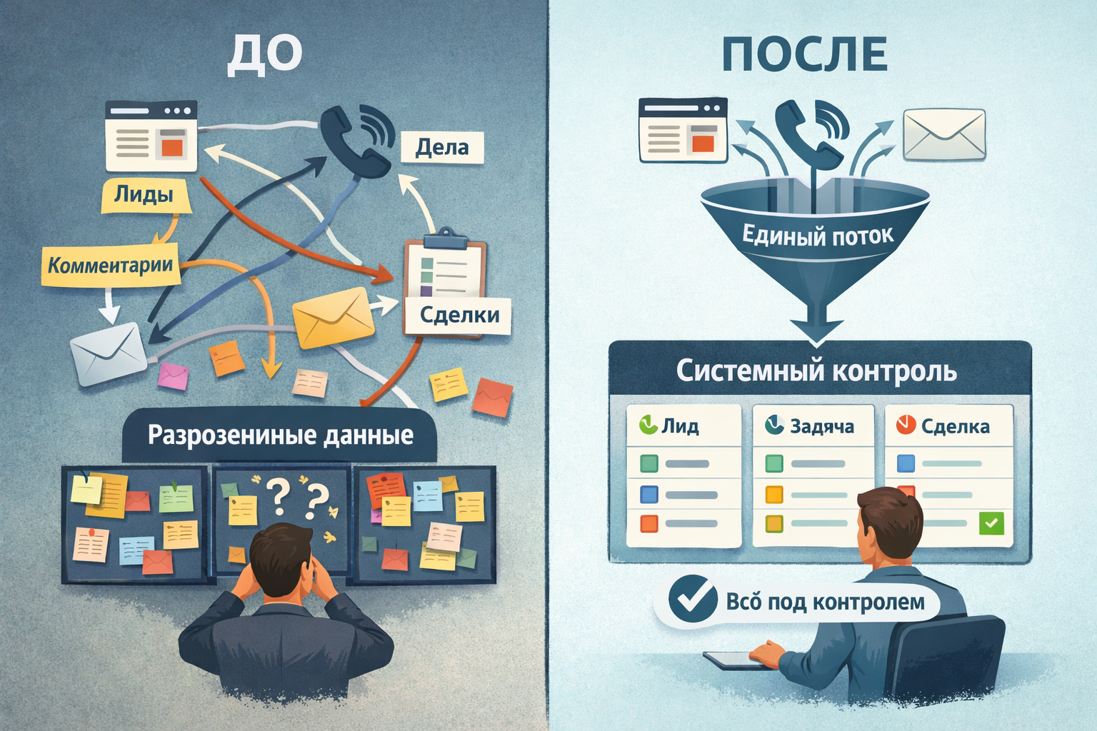 6. Смешение лидов, сделок и активностей без единой логики