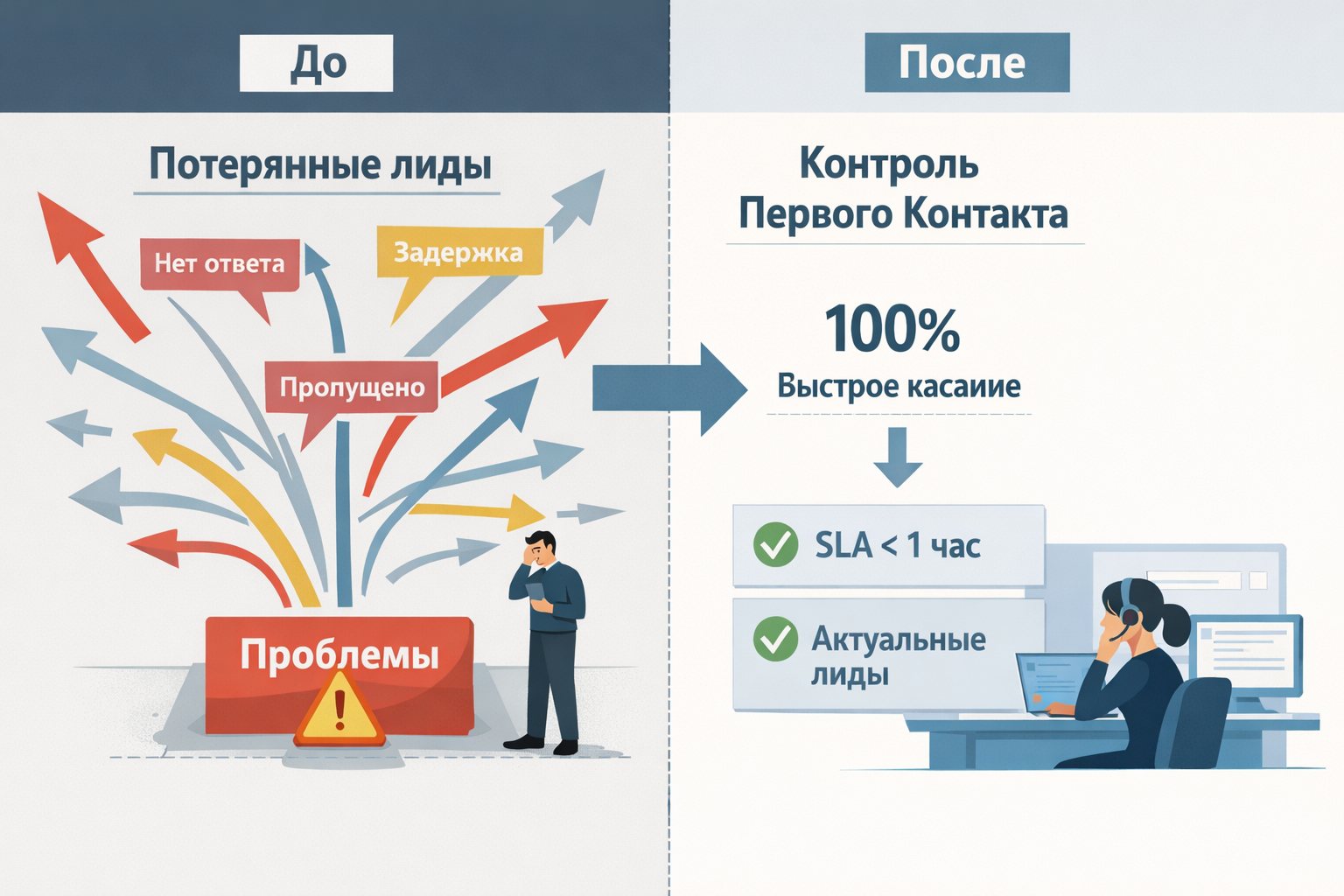 7. Нет контроля первого контакта как KPI процесса