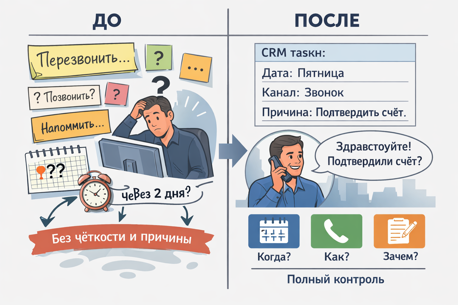 Ошибка 2. Не фиксировать причину следующего контакта